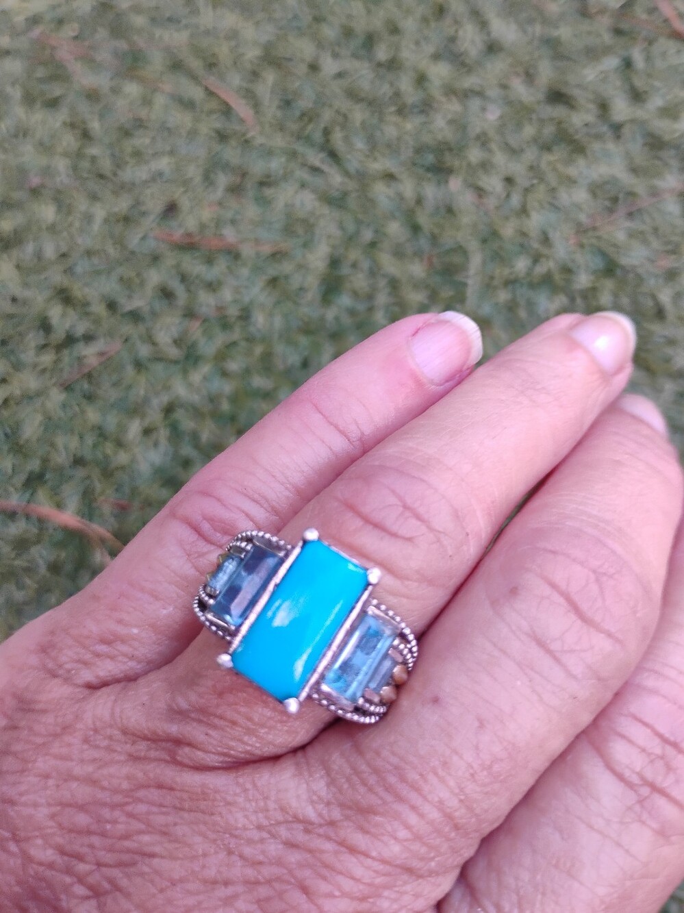 Rare Sleeping Beauty Turquoise and Genuine Aquamarine  Ring